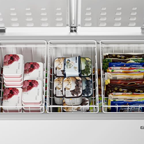 Freezer Wire Baskets, Kitchen Storage Organizer Bins for Chest and Upright Freezer, Refrigerator Dividers Containers with Handles – Pearl White (3) - Image 4