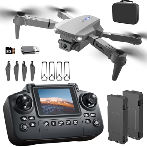 E88 Drone with Screen Controller with SD card, Foldable Mini Drone for Beginners, 2 Batteries, 360?? Flips Waypoint Fly, Active Obstacle Avoidance, One Key Take Off/Landing. (2 batteries – Black) - Image 3