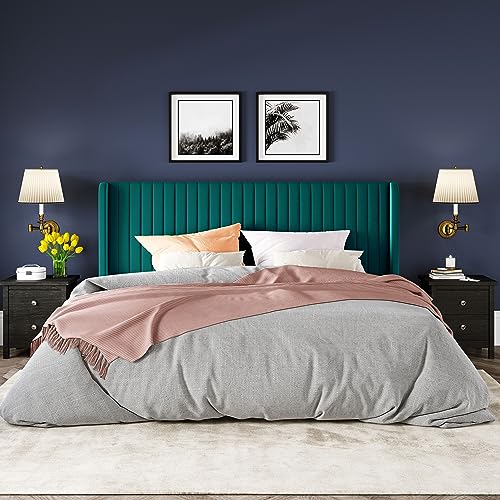 Allewie Queen Size Velvet Bed Frame/Vertical Channel Tufted Wingback Headboard/Upholstered Platform Bed/Strong Wooden Slats/No Box Spring Needed/Easy Assembly/Black - Image 22