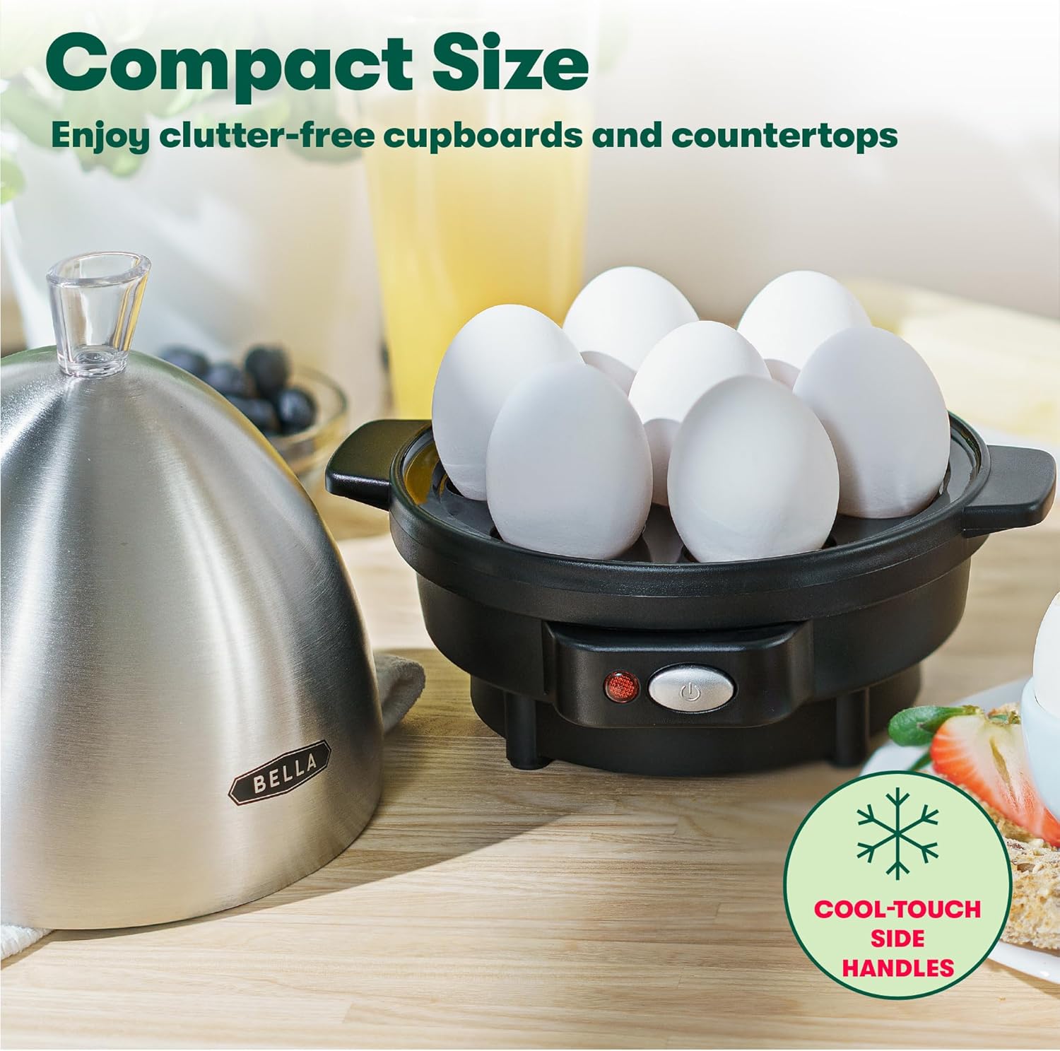 BELLA Rapid Electric Egg Cooker and Omelet Maker with Auto Shut Off, for Easy to Peel, Poached Eggs, Soft, Medium and Hard-Boiled Eggs, 7 Egg Capacity Tray, Single Tier, Black & Steel - Image 6