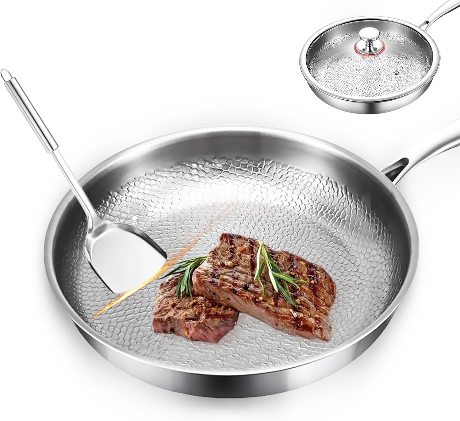 2025 Upgraded Titancore Frying Pan 10, Titancore Titanium Frying Pan, 100% Titanium Pro Hammered Pans for Cooking, Naturally Non-Stick with Minimum Oil & with Lid (10.23in, No Lid)