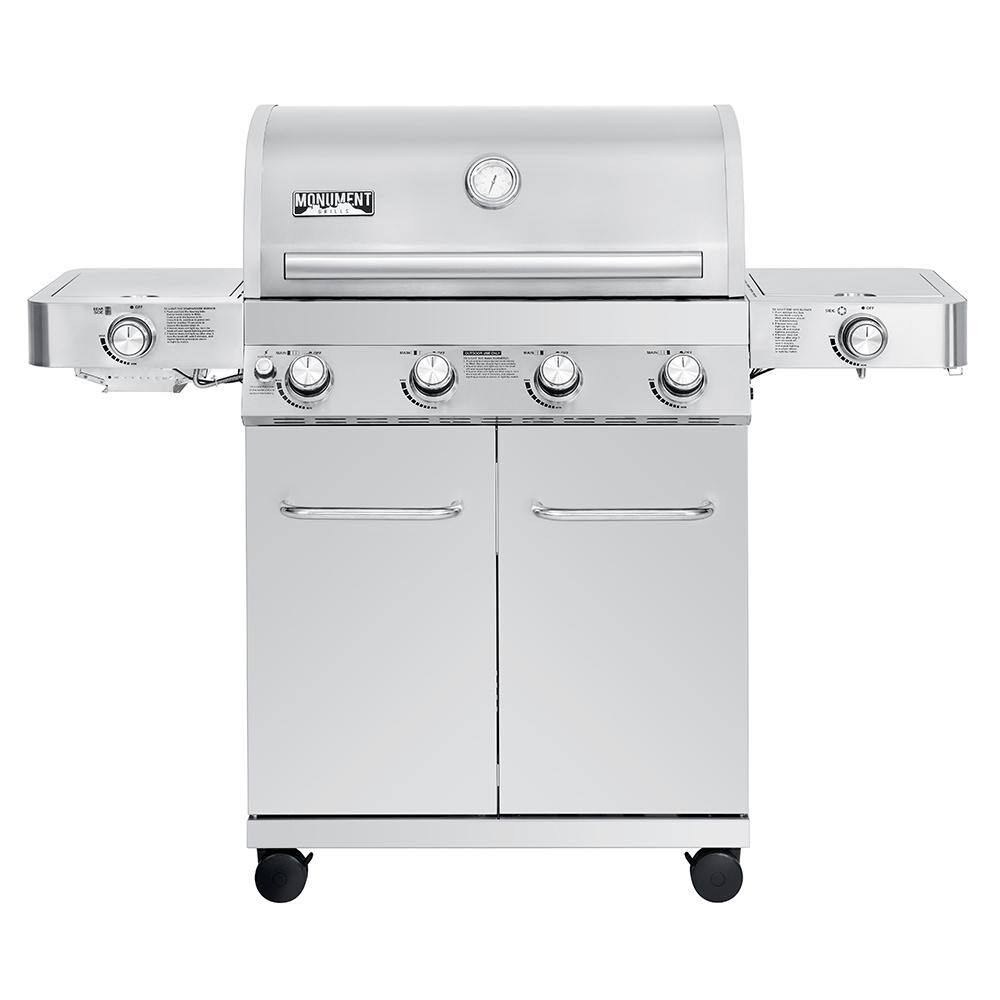 Monument Grills Stainless Steel 4 Burner Propane Gas Grill with Side Sear Burners
