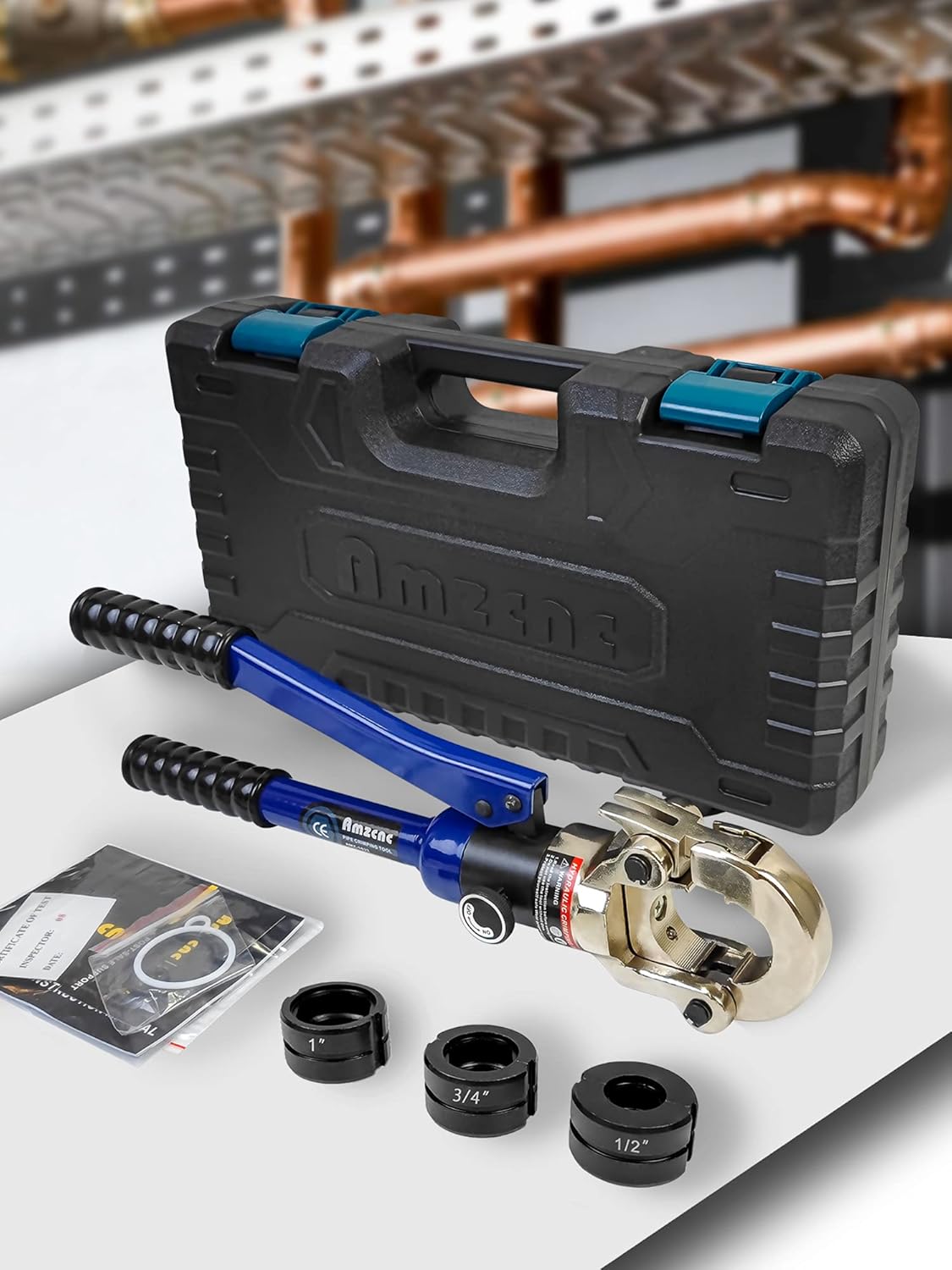 AMZCNC Copper Tube Fittings Hydraulic Pipe Crimping Tool with 1/2,3/4 and 1 Jaw Copper Pipe Propress Crimper Pressing Pliers