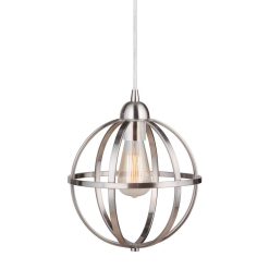 Worth Home Products Instant Pendant 1-Light Recessed Light Conversion Kit Brushed Nickel Globe Cage Shade