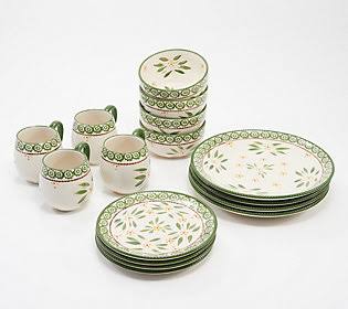 Temp-tations Old World 16-Piece Essential Dinnerware Set ,Green