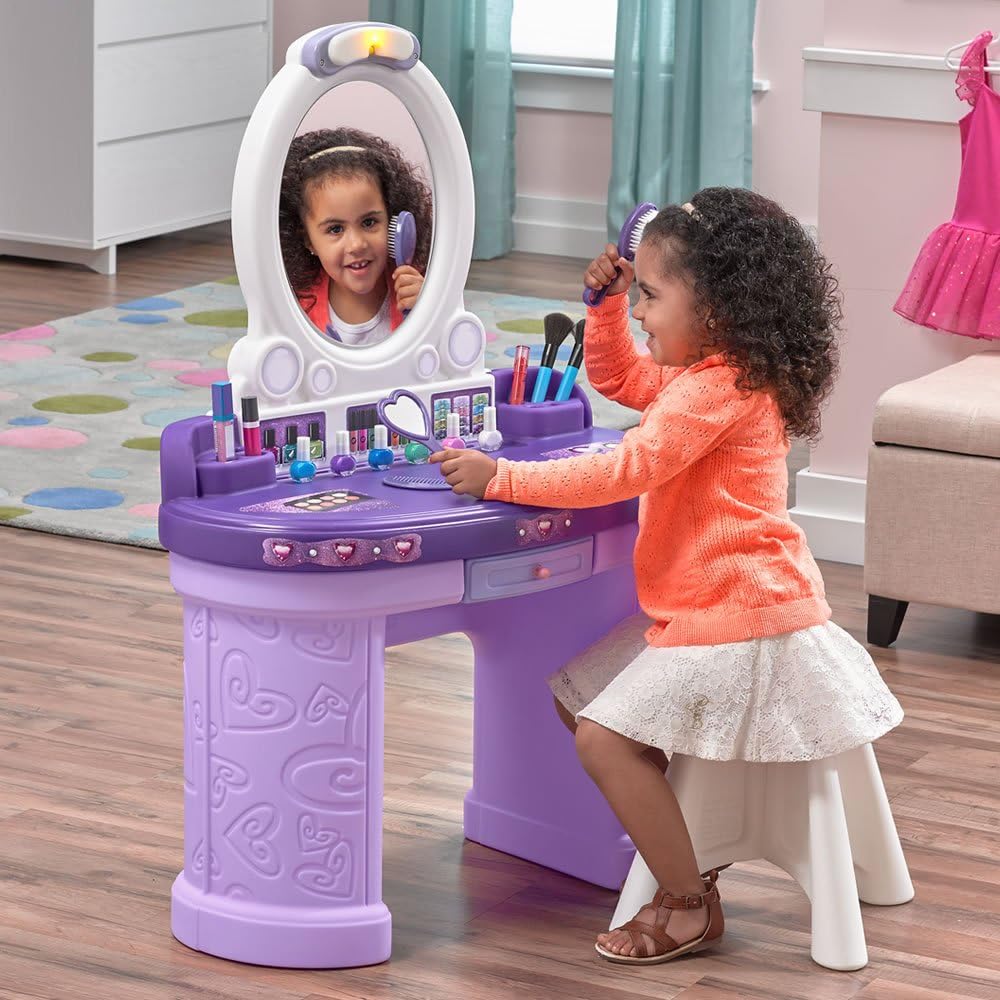 Step2 Pretty & Posh Vanity with Stool | Kids Pretend Play Vanity Set , Purple - Image 2