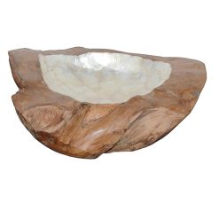 A & B Home 11.8 in W Round Brown Teak Wood/Shell Decorative Bowl, Home Accent