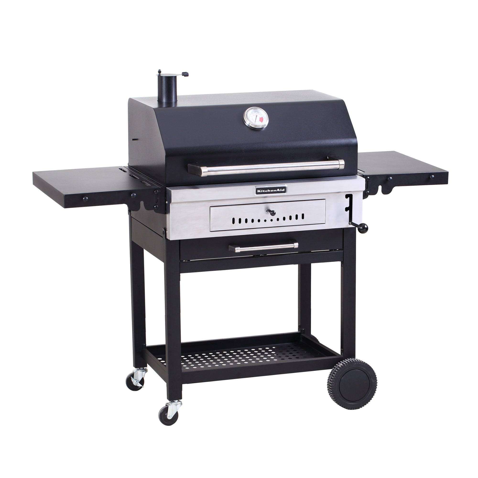 KitchenAid Cart-Style Charcoal Grill in Black with Foldable Side