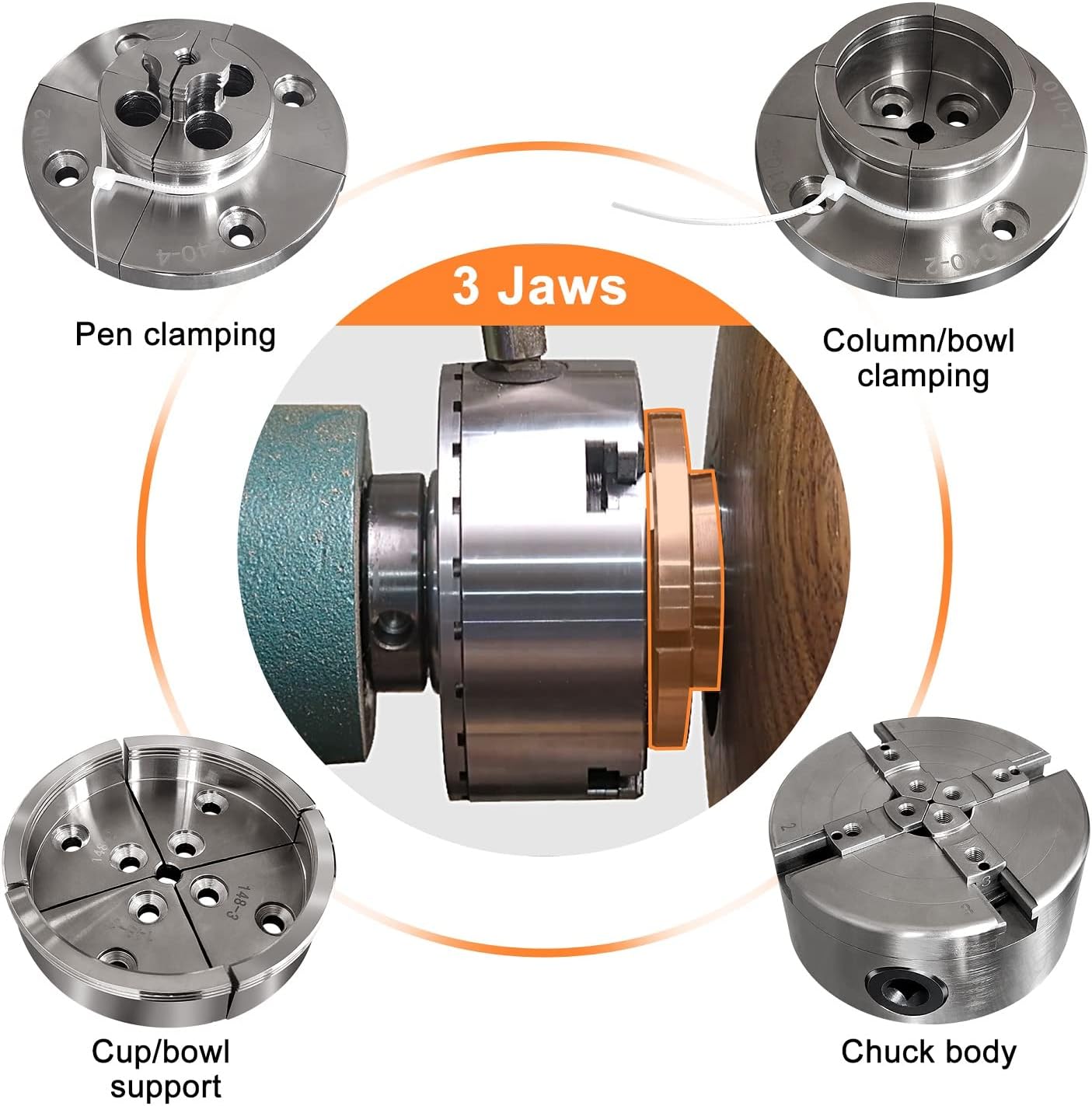 4 Inch Wood Lathe Chuck Set 1 x 8 tpi, Self Centering 4 Jaw Wood Turning Chuck - Image 4
