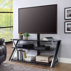 Whalen Xavier 3-in-1 TV Stand for TVs Up to 70, with 3 Display Options for Flat Screens, Black with Silver Accents