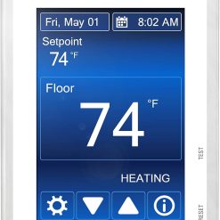 SunTouch Command Touchscreen Programmable Thermostat [universal] Model 500850 (low-profile, user-friendly floor heat control, 120/240V, bright white + paintable beauty ring) includes floor sensor