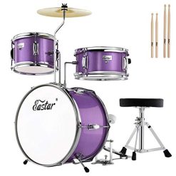 Alternative view of Kids Drum KIt Eastar 3-Piece for Beginners, 14 inch Drum Set with Adjustable Throne, Cymbal, Pedal & Two Pairs of Drumsticks, Junior Drum Set with Bass Tom Snare Drum, Metallic Sky Blue