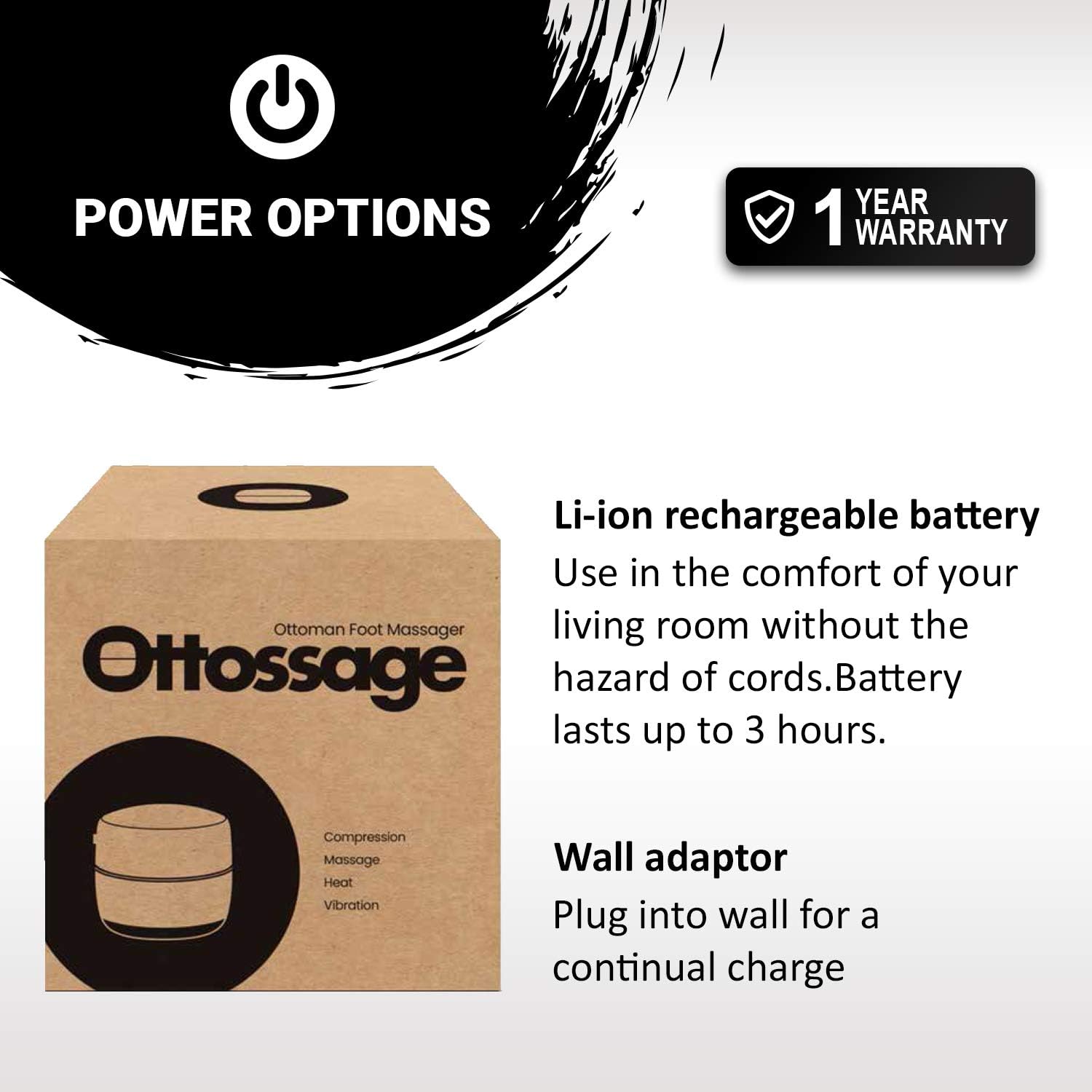 Ottoman Foot Massager by Ottossage, Massaging Ottoman with Removable Lid Provides Air Compression, Shiatsu kneading, Intense Vibration and Heat Therapy. Extra Powerful with Upgraded li-ion Battery. - Image 6