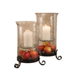 Dessau Home Bronze Iron Cylinder Hammered Glass Hurricane Home Decor