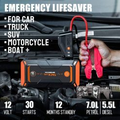 Alternative view of Tacklife T8 Pro 1200A Peak 18000mAh Water-Resistant Car Jump Starter with LCD Screen, Orange