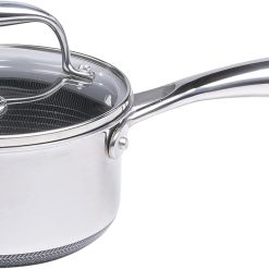 HexClad 1 Quart Hybrid Pot with Glass Lid – Non Stick Saucepan, Easy to Clean, Dishwasher & Oven Safe – Perfect for Making Sauces, Reheating Soups, Stocks, Cooking Grains