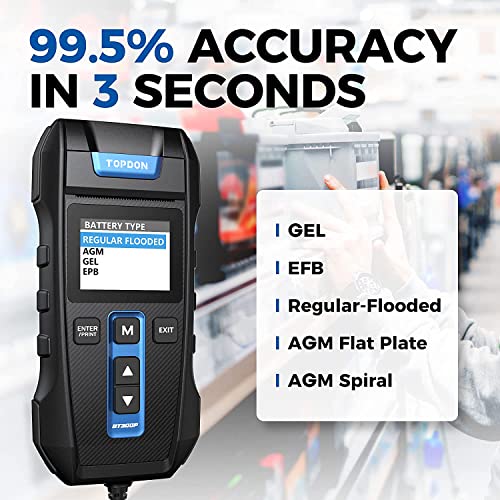 Car Battery Tester 12V 24V 100-2000CCA Lead-Acid Battery, TOPDON BT300P Alternator Tester, Load Tester, with Built-in Printer, Spark Free Metal Clamps, Automatic Reverse Polarity Protection - Image 5
