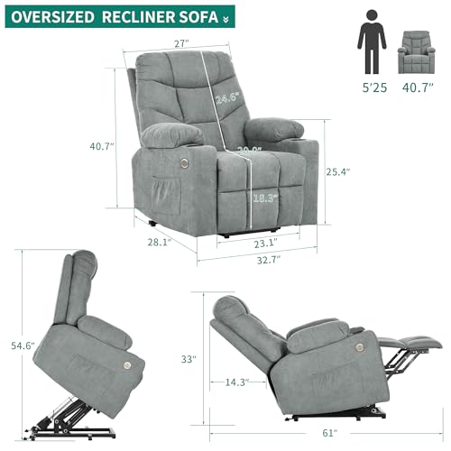 YITAHOME Power Lift Recliner Chair, Modern Fabric Recliner Chair with Massage and Heat, Spacious Seat, USB Ports, Cup Holders, Remote Control, Suitable for Living Room Dark Grey2 - Image 14