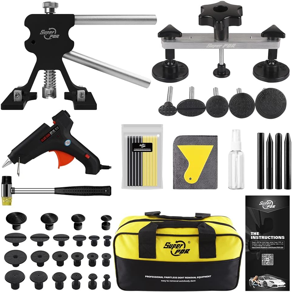 Super PDR Paintless Dent Repair Kit, Black Dent Remover Tool Auto Body Dent Removal Kit with Double Pole Bridge Dent Puller for Auto Body Tools - Image 4