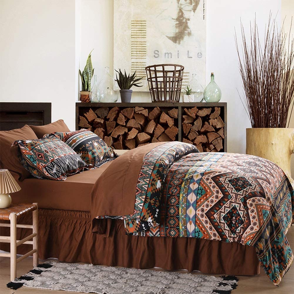 SexyTown Boho Comforter Set Queen Bed in A Bag 8 Piece Deep Pocket with Bed Skirt,Bohemian Tribal Southwestern Bedding Down Comforter(1 Comforter,4 Pillow Cases,Flat Sheet,Fitted Sheet,1 Bed Skirt) - Image 2