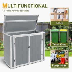 Alternative view of 41 Cu.Ft Horizontal Outdoor Storage Box Plastic Shed, Trash Can Sheds Weatherproof Resin Shed with Floor Thickened & Gas Spring & Lockable Doors for Tools, Lawn Mower Storage