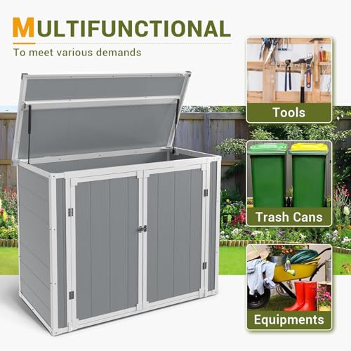 41 Cu.Ft Horizontal Outdoor Storage Box Plastic Shed, Trash Can Sheds Weatherproof Resin Shed with Floor Thickened & Gas Spring & Lockable Doors for Tools, Lawn Mower Storage - Image 2