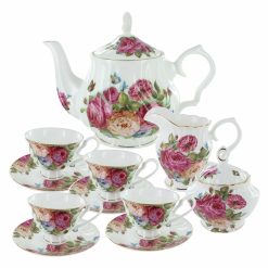 Coastline Imports Sandra&s Rose Bone China Tea Set Bundle
