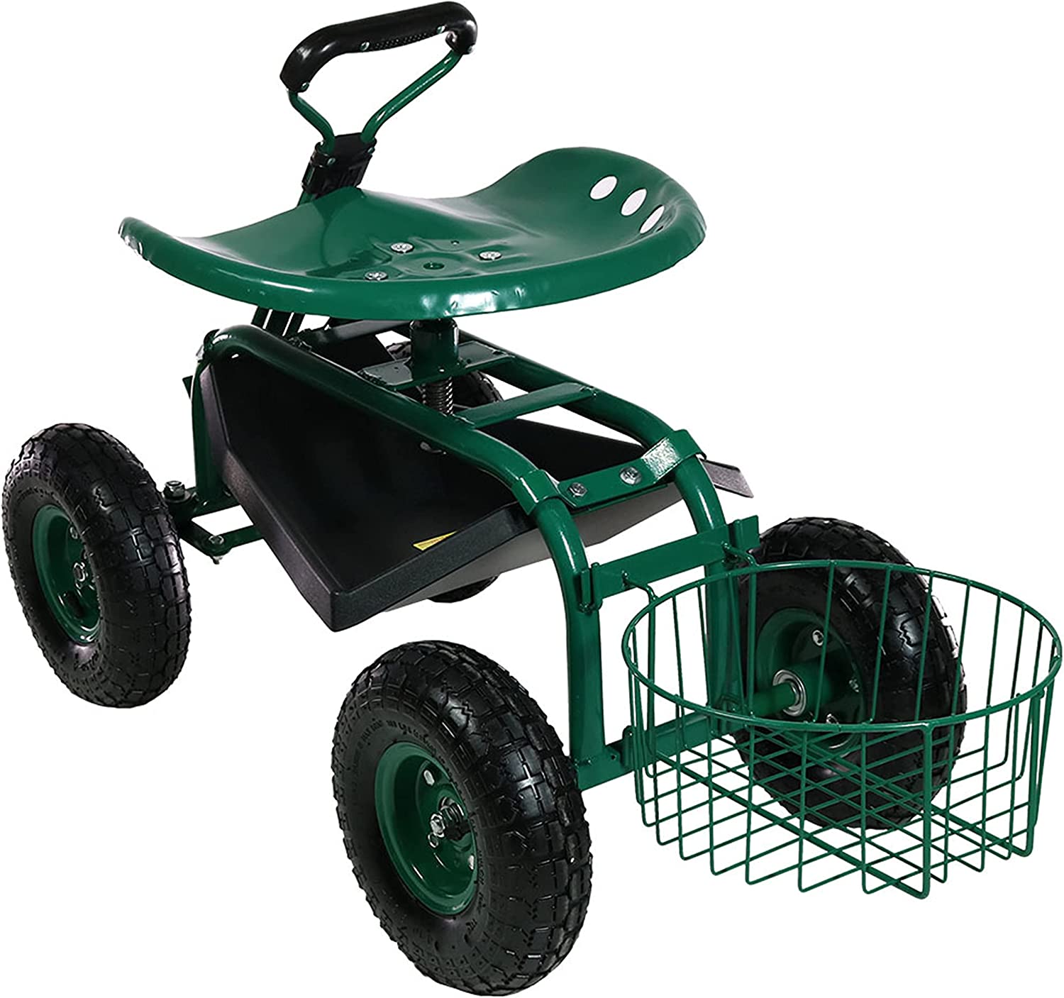 Sunnydaze Garden Cart Rolling Scooter with Extendable Steer Handle?? Swivel Seat and Utility Tool Tray?? Green - Image 8