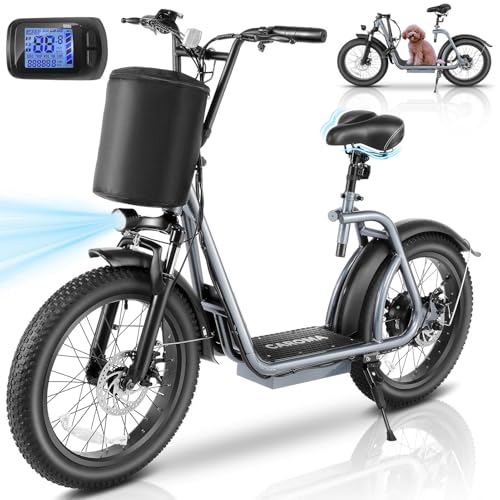Caroma Peak 800w Electric Scooter Adults 20X3 Fat Tire, 20 MPH Top Speed & 30 Miles Range, Off-Road E Scooter w/Adjustable Seat & Detachable Basket, Foldable Ebike w/Shock Absorption for Commuting