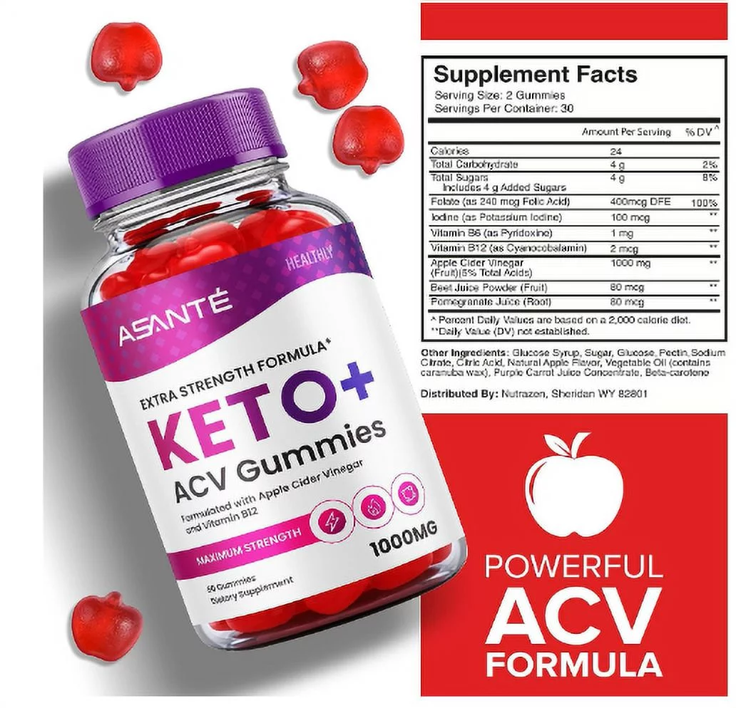 (3 Pack) Asante Keto ACV Gummies for Weight Loss Apple Cider Vinegar Vitamin B12 (180 Gummies) - Image 4