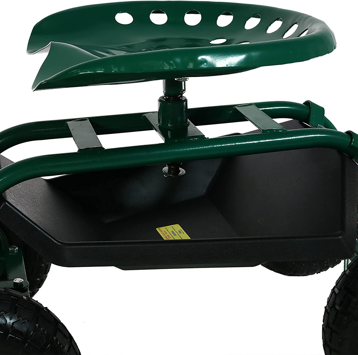 Sunnydaze Garden Cart Rolling Scooter with Extendable Steer Handle?? Swivel Seat and Utility Tool Tray?? Green - Image 4