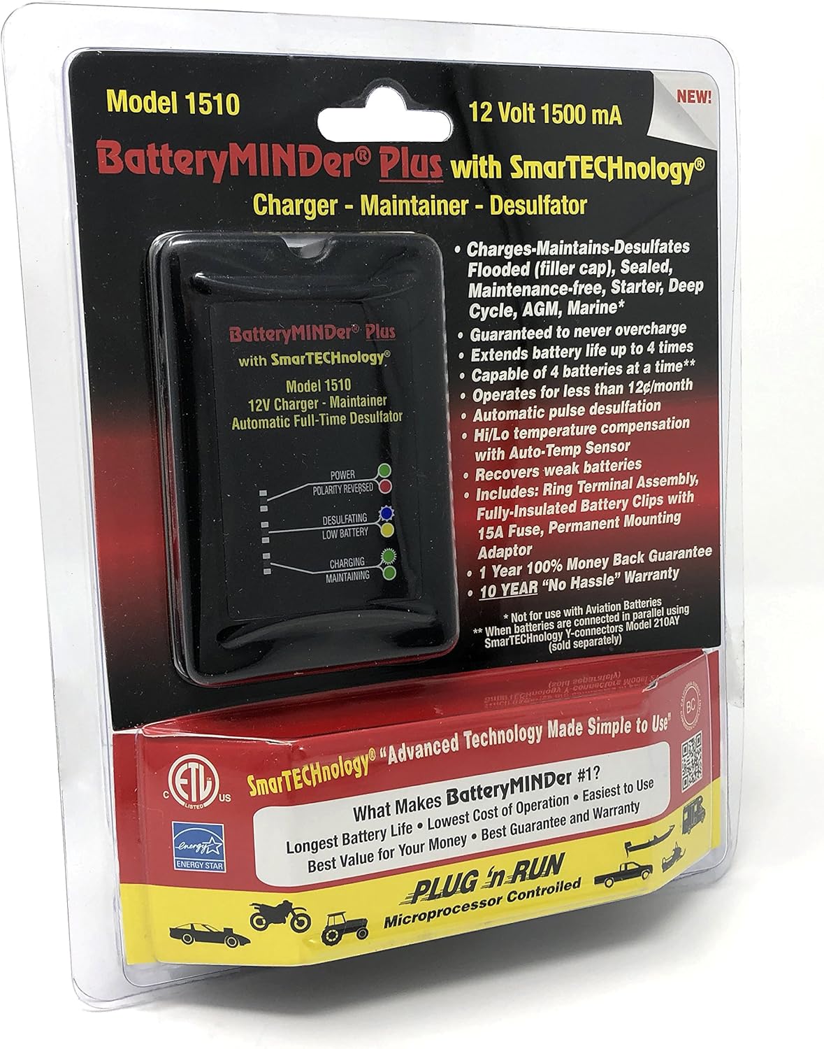 BatteryMINDer 1510: 12 Volt-1.5 Amp Battery Charger, Battery Maintainer, and Battery Desulfator ?C Designed for Cars, Trucks, Motorcycles, ATV, Boats, RV - Image 2