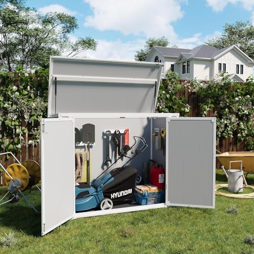 41 Cu.Ft Horizontal Outdoor Storage Box Plastic Shed, Trash Can Sheds Weatherproof Resin Shed with Floor Thickened & Gas Spring & Lockable Doors for Tools, Lawn Mower Storage - Image 4