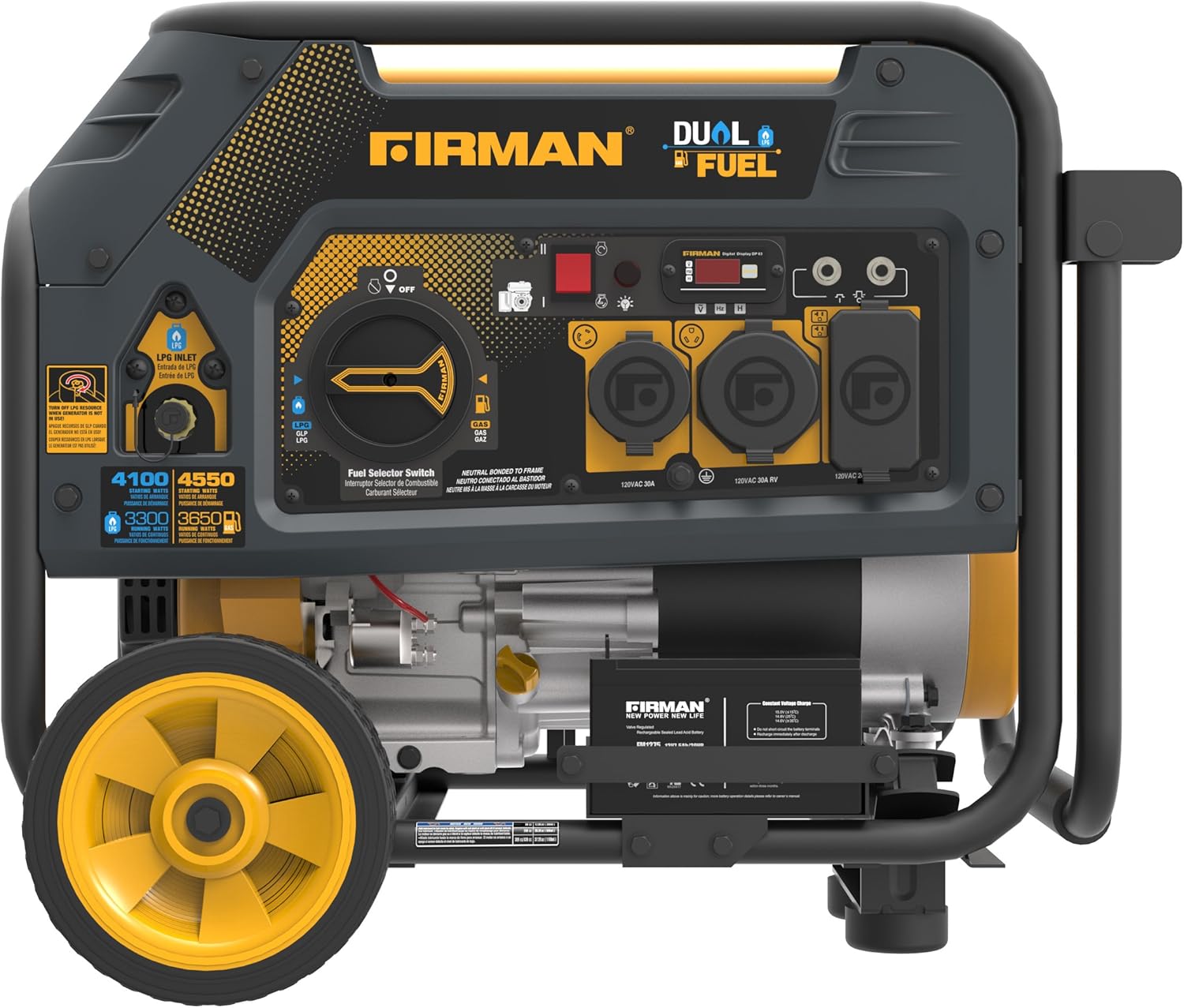 Firman Hybrid Series H03651 3650/4550 Watt Dual Fuel Generator, Yellow