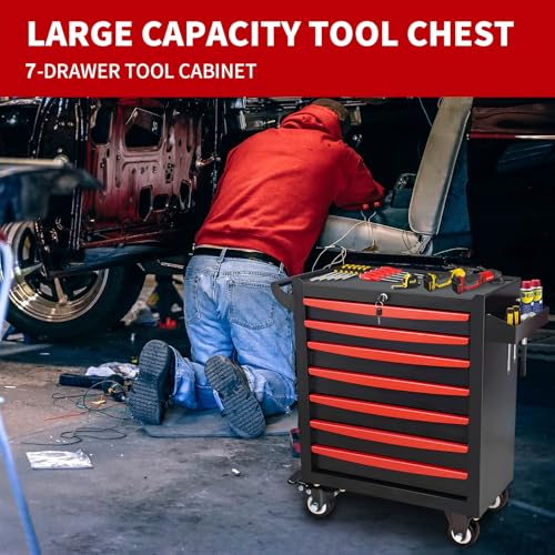 Rolling Tool Chest, Metal Tool Box with 5 Drawers, Lockable Garage Storage Cabinets Sliding Tool Drawer Cart on Wheels Toolbox Organization Workbench for Workshop Warehouse Repair Shop - Image 6