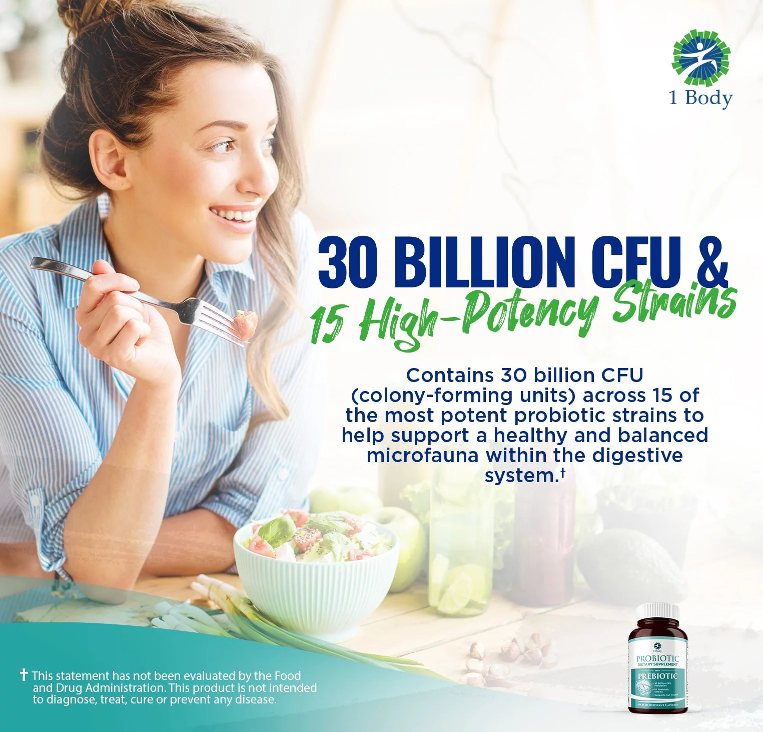(2 bottles) 1 Body Probiotic 30 Billion CFU Supplement with Prebiotics with 120 Acid Resistant Vegan Capsules to Promote Gut Health & Support Immune System for Men and Women - Image 7