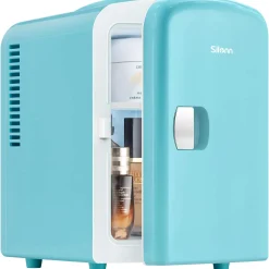 Silonn Mini Fridge, Portable Skin Care Fridge, 4 L/6 Can Cooler and Warmer Small Refrigerator with Eco Friendly for Home, Office, Car and College Dorm Room, Compact Refrigerator and Teal (SLRE01G1)