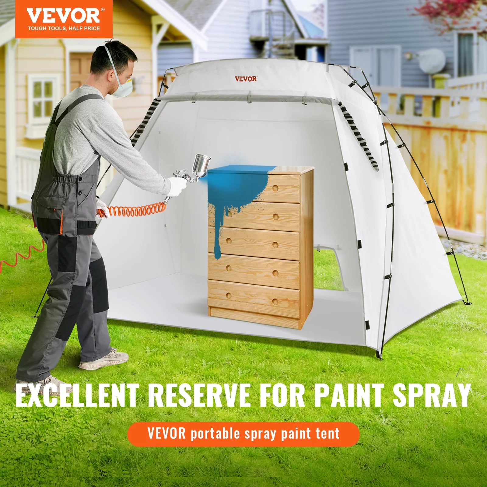 SKYSHALO Portable Paint Booth, Larger Spray Paint Tent with Built-in Floor & Mesh Screen, 7.5×5.2×5.2ft Spray Paint Shelter, Painting Tent Station for Furniture DIY Hobby Tool - Image 2