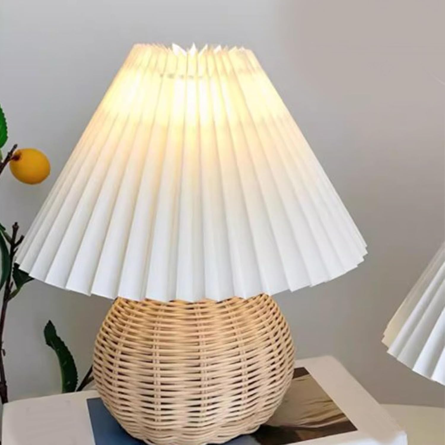 Table Lamp Rattan Pleated Aesthetic Vintage Lamp Bedside Nightstand Mini Lamp for Bedroom Living Room Side Table - Image 4