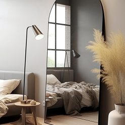 Floor Mirror, Oversized Full Length Mirror, Arched Mirror, Large Standing Mirror, Tall Mirror, Wall Mounted, FreeStanding, Giant Mirror, 68??26, Aluminum Frame – Black