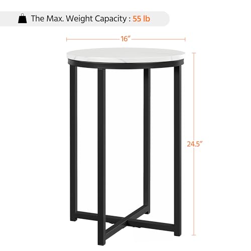 Yaheetech Faux Marble Side Table, 16in End Table Modern Accent Sofa Table w/X-Based, Round Tabletop, Sturdy Metal Legs for Living Room, Black - Image 21