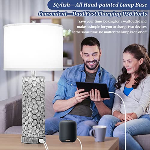 Brightever Table Lamp for Living Room – Touch Lamps Set of 2 with Dual USB Charging Ports, 3-Way Dimmable Farmhouse Lamps for Nightstands, Rustic Bedside Lamp for End Tables, 2 A19 LED Bulbs Included - Image 6