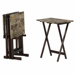 Alternative view of TV Tray Table 4 Piece Set with Stand – Faux Marble and Dark Brown