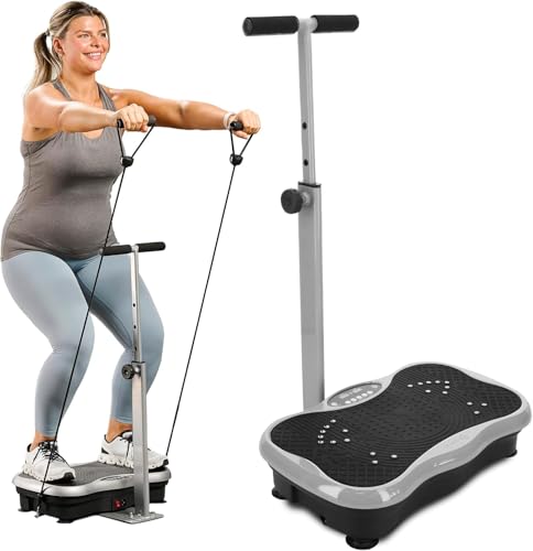Lifepro TrimLite Vibration Plate Exercise Machine with Handlebars ?C Whole Body Vibration Machine, Ideal Lymphatic Drainage Massager ?C 99 Speed Levels, Bluetooth Speaker, Resistance Bands & Remote