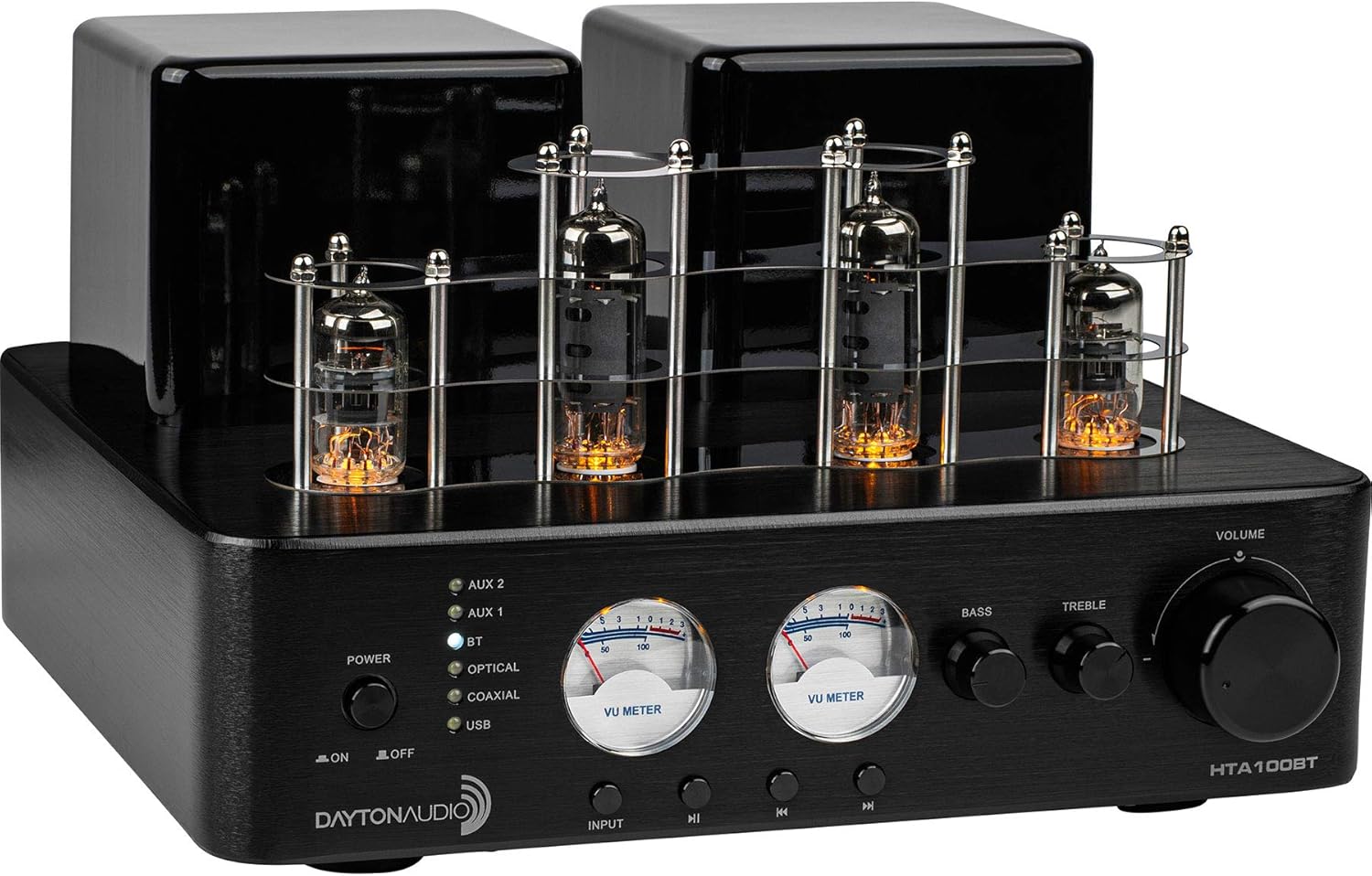 Dayton Audio HTA100BT Hybrid Stereo Tube Amplifier with Bluetooth USB Aux Phono in Sub Out 100W