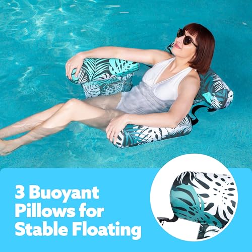Sloosh Pool Floats Chairs Adult,Inflatable Pool Lounge,Plant Pattern Floating Mat Hammock,Blow up Water Chairs Noodles rafts for Party Summer Water Beach Fun - Image 30