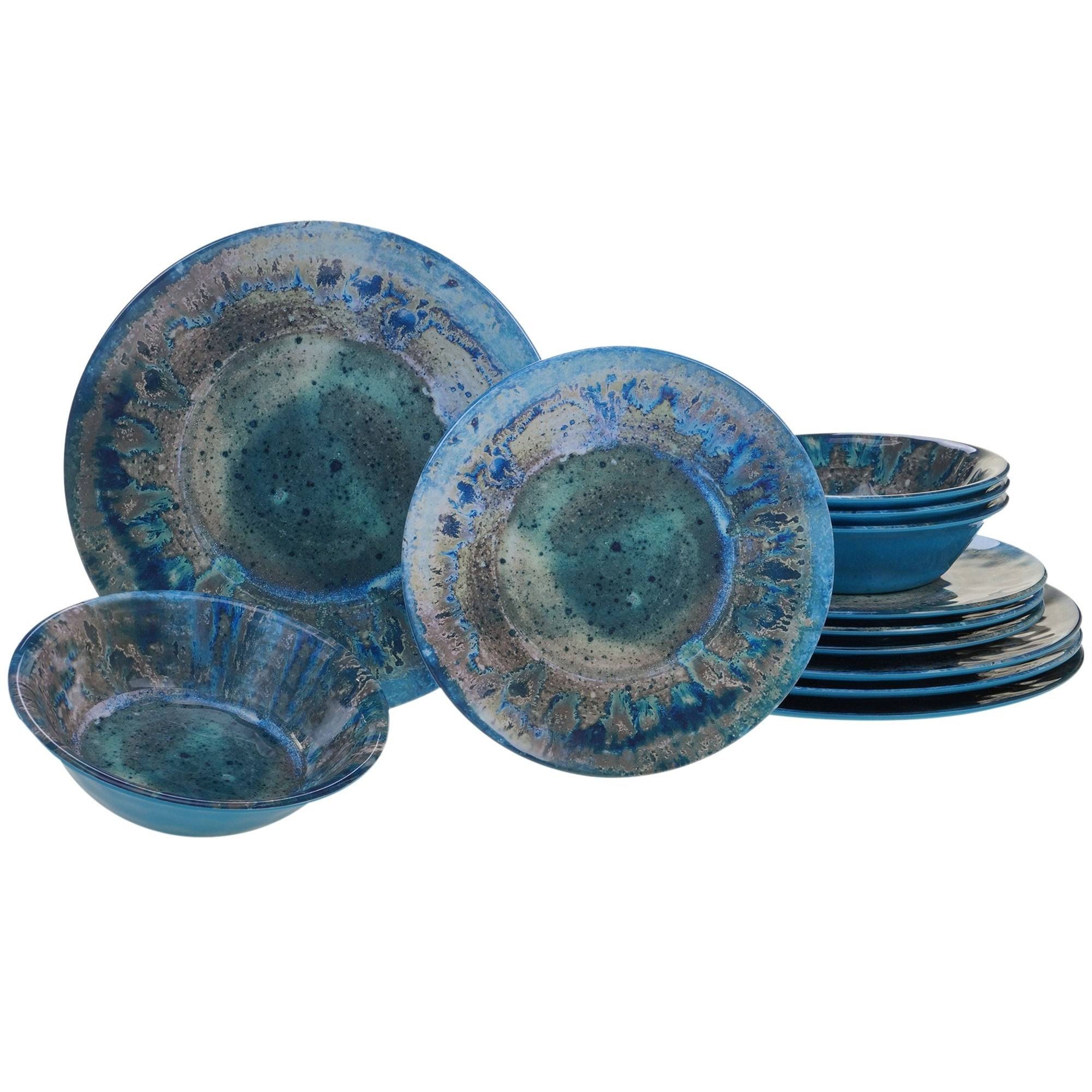 Certified International Radiance Teal Melamine 12 PC Dinnerware Set