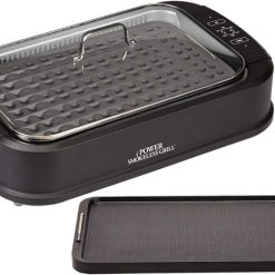 Power XL Smokeless Electric Indoor Removable Grill and Griddle Plates, Nonstick Cooking Surfaces, Glass Lid, 1500 Watt, 21X 15.4X 8.1, black