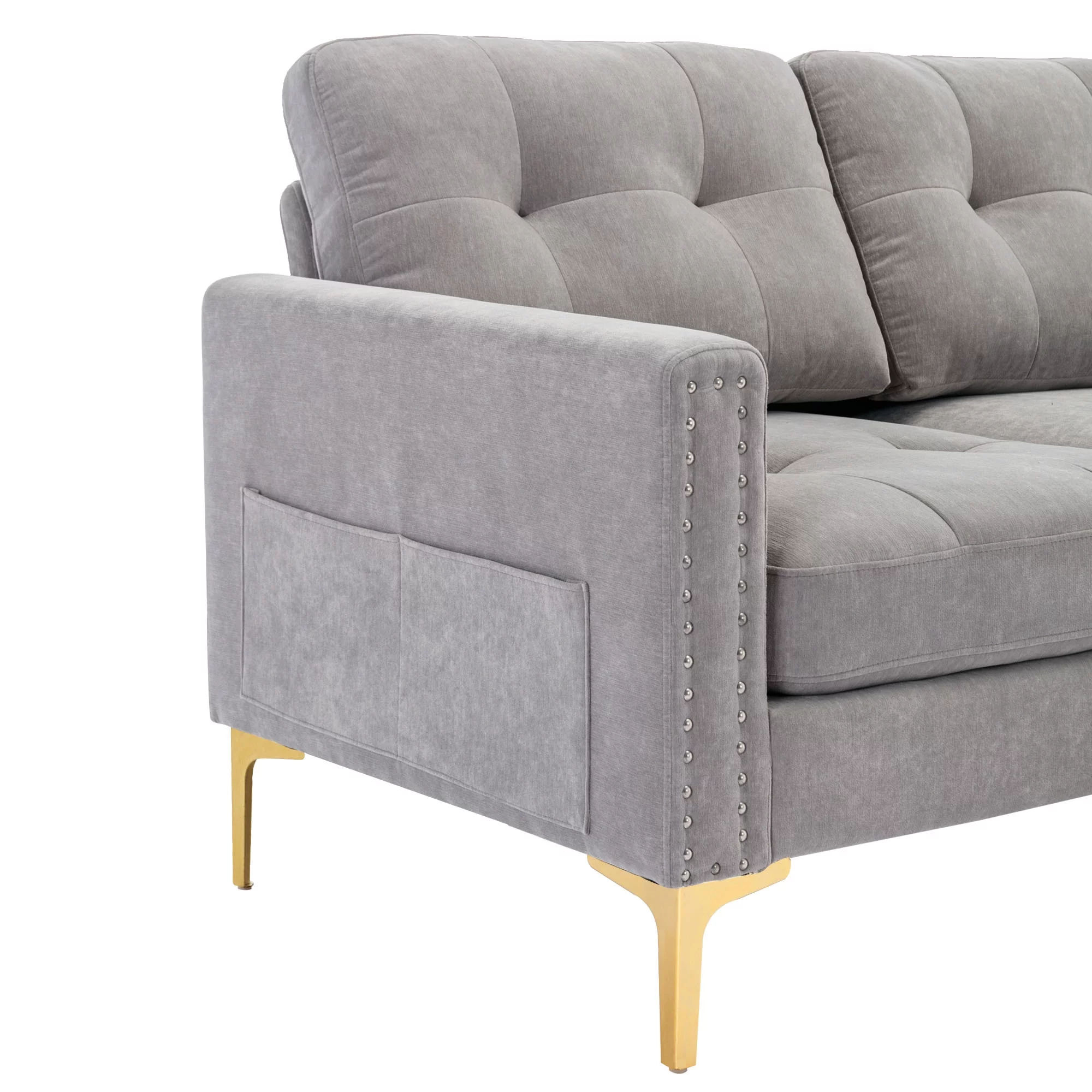 Soges U-Shaped Sectional Sofa with Ottoman, Convertible Couch for Living Room, 5 Seater Sofa, Gray, 110×54 - Image 12