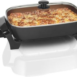 Alternative view of Hamilton Beach Durathon Ceramic Electric Skillet with Removable 12×15?? Pan, Adjustable Temperature, Reversible Design, Tempered Glass Lid (38529K)
